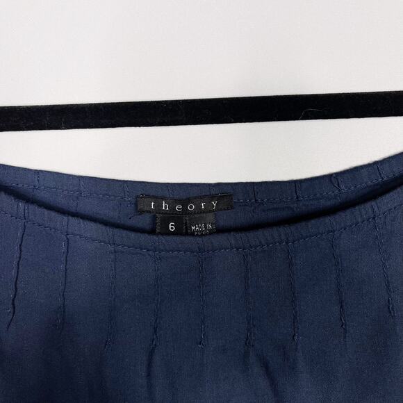 Theory Size 6 Navy Blue Linen Ashby Dress Off The Shoulder Seamed Details Sheath - Picture 6 of 9